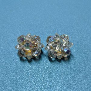 Vintage Aurora Borealis Beaded Clip-On Earrings